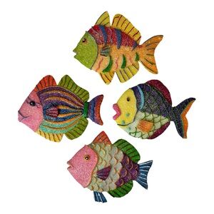 Vintage glitter fish, set of 4 resin type material, hanging wall decorative fish